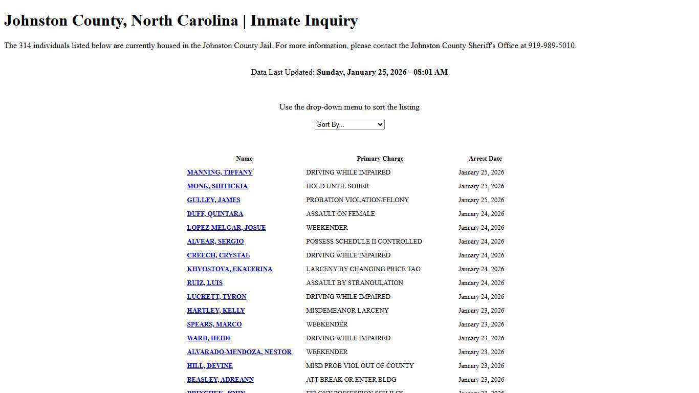 Johnston County, North Carolina Inmate Inquiry